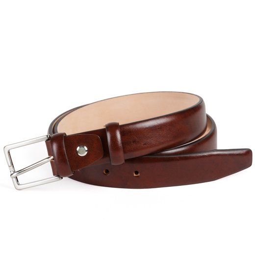 Slim Feather Edge Brown Leather Dress Belt-essentials-Fifth Avenue Menswear