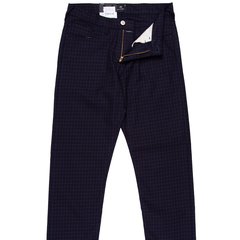 Taper Fit Navy Mini Check Stretch Cotton Jean-FA2 Online Outlet Store