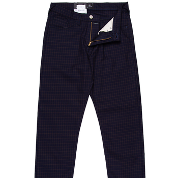 Taper Fit Navy Mini Check Stretch Cotton Jean