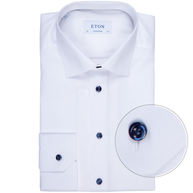 Contemporary Fit Luxury Twill Shirt With Navy Buttons