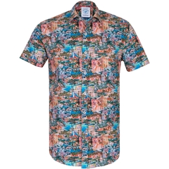 Italy Landscape Print Stretch Cotton Casual Shirt-FA2 Online Outlet Store