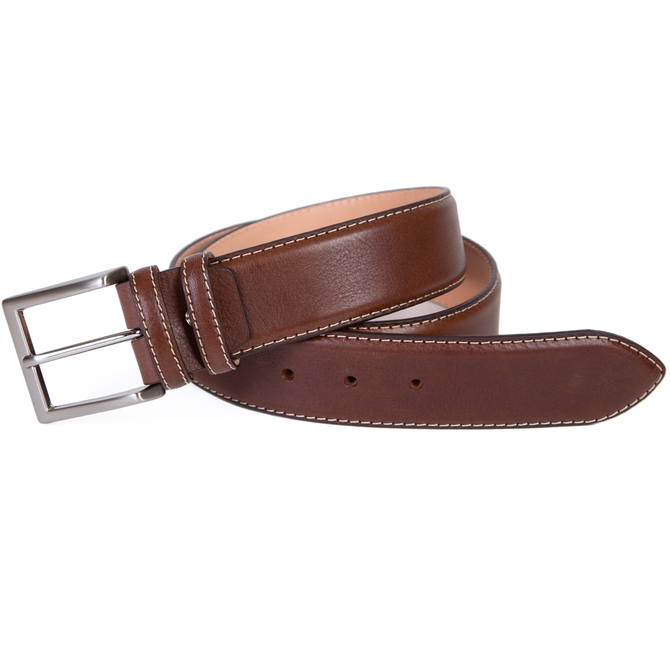 Wide Luxury Leather Contrast Edge Stitch Belt