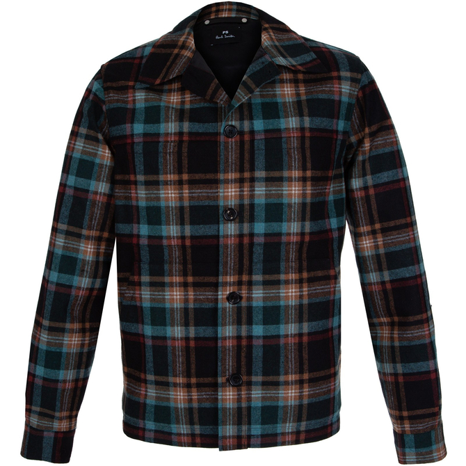 Check Wool Blend Water-Resistant Harrington Jacket