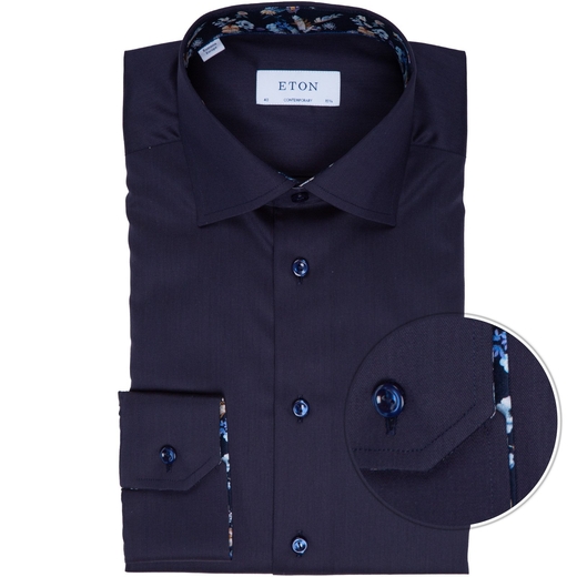 Contemporary Fit Luxury Cotton Twill Dress Shirt With Floral Print Trim-wedding-Fifth Avenue Menswear