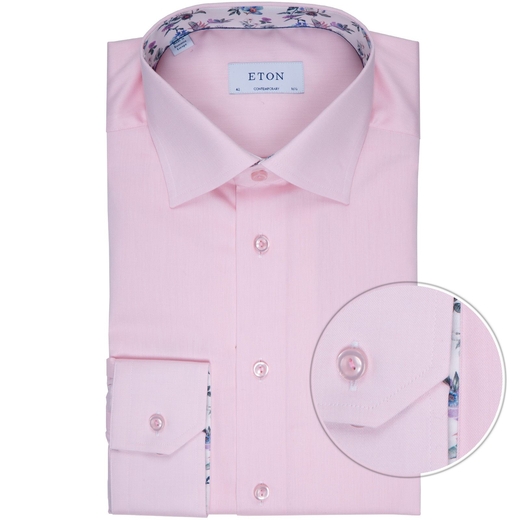 Contemporary Fit Luxury Cotton Twill Dress Shirt With Floral Print Trim-wedding-Fifth Avenue Menswear