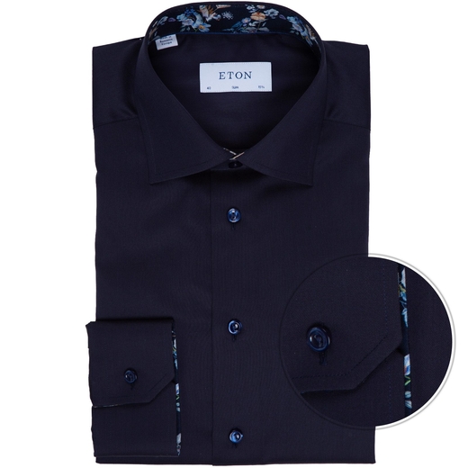 Slim Fit Luxury Cotton Twill Dress Shirt With Floral Print Trim-wedding-Fifth Avenue Menswear