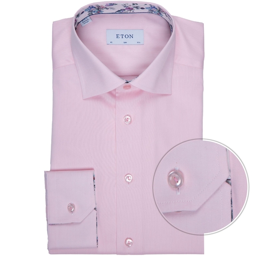 Slim Fit Luxury Cotton Twill Dress Shirt With Floral Print Trim-wedding-Fifth Avenue Menswear