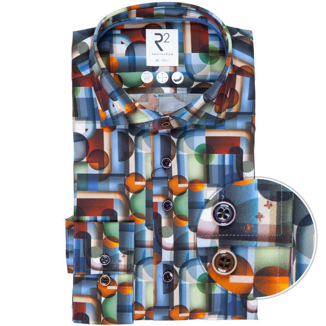 Retro Print Stretch Cotton Dress Shirt