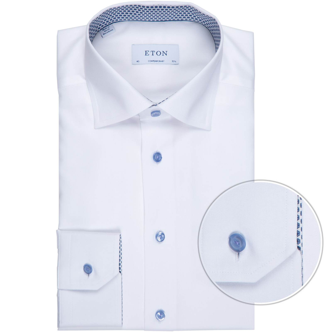 Contemporary Fit Luxury Cotton Twill Dress Shirt With Floral Print Trim