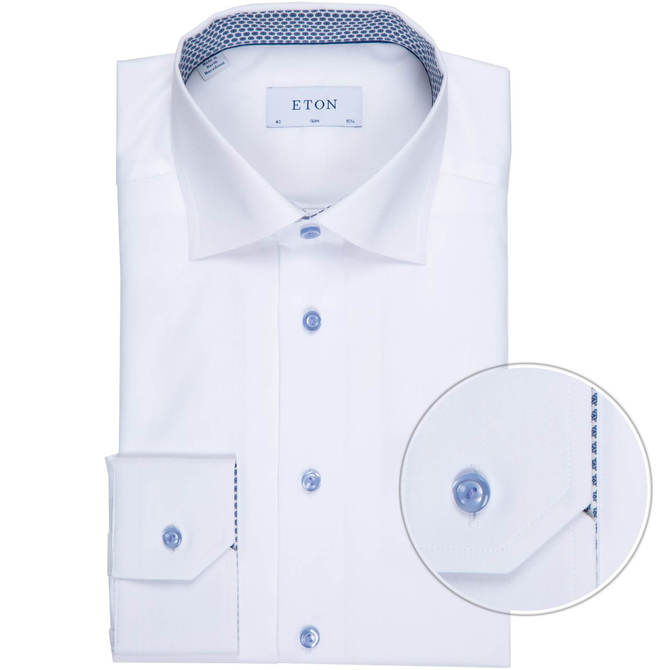 Slim Fit Luxury Cotton Twill Dress Shirt With Floral Print Trim