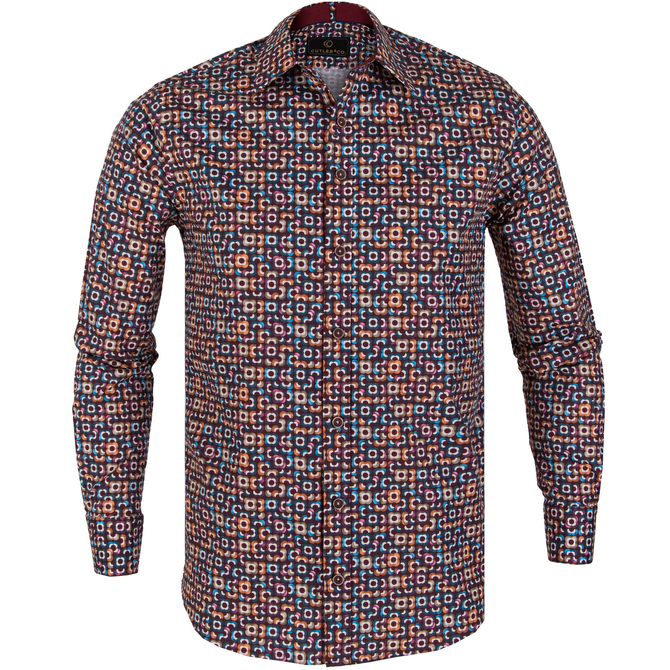 Beaumont Stretch Cotton Retro Geometric Print Shirt