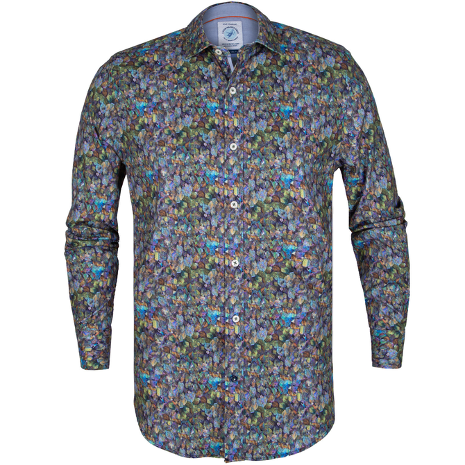 Frozen Leaves Print Stretch Cotton Shirt