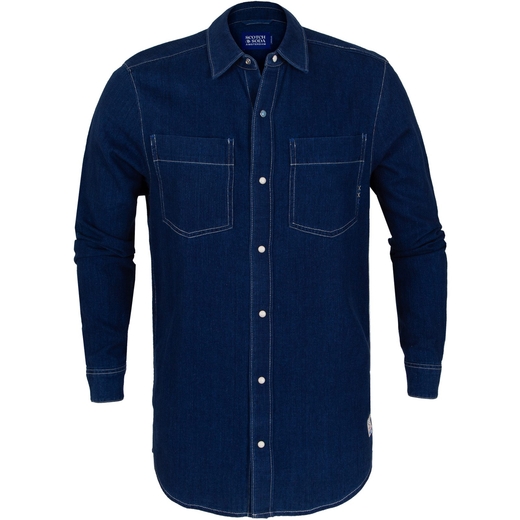 Regular Fit Indigo Twill Denim Domed Front Shirt-new online-Fifth Avenue Menswear