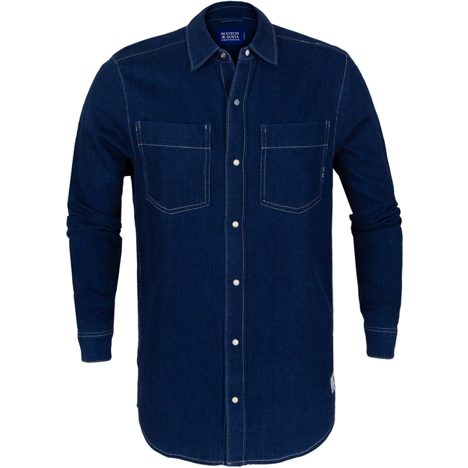 Regular Fit Indigo Twill Denim Domed Front Shirt