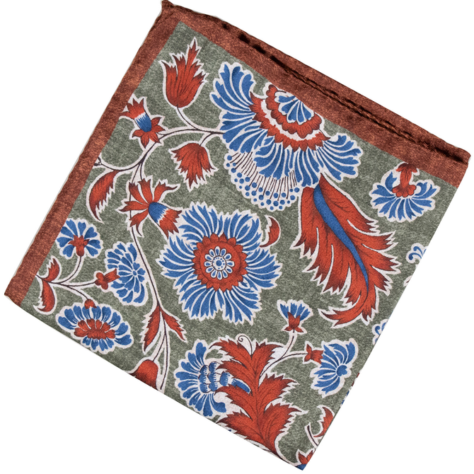Vintage Floral Print Silk Pocket Square