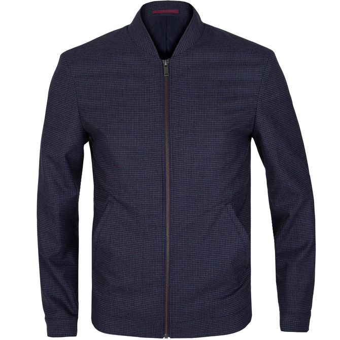 Sharpe Zip-up Stretch Wool Check Bomber Jacket